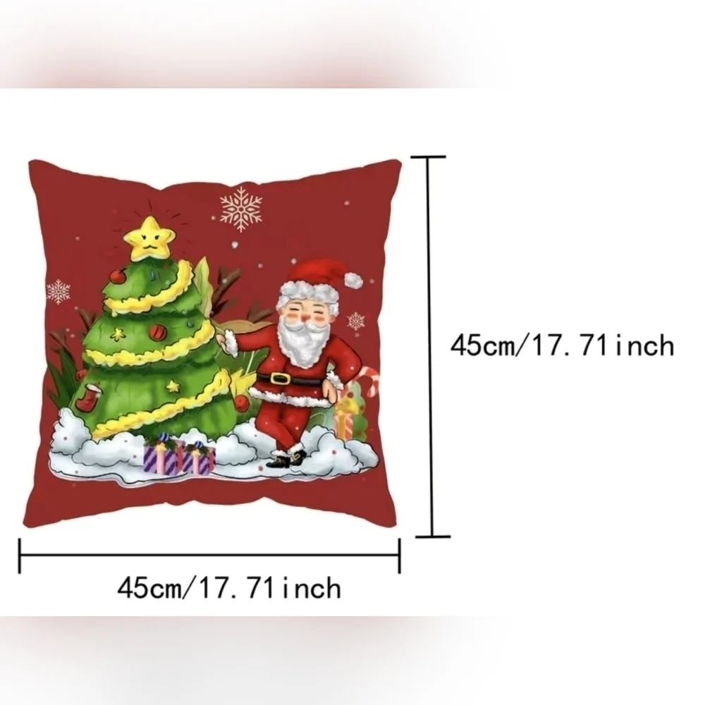 New 1pc, Christmas Square Cushion Cover, Santa Reindeer Gift  18